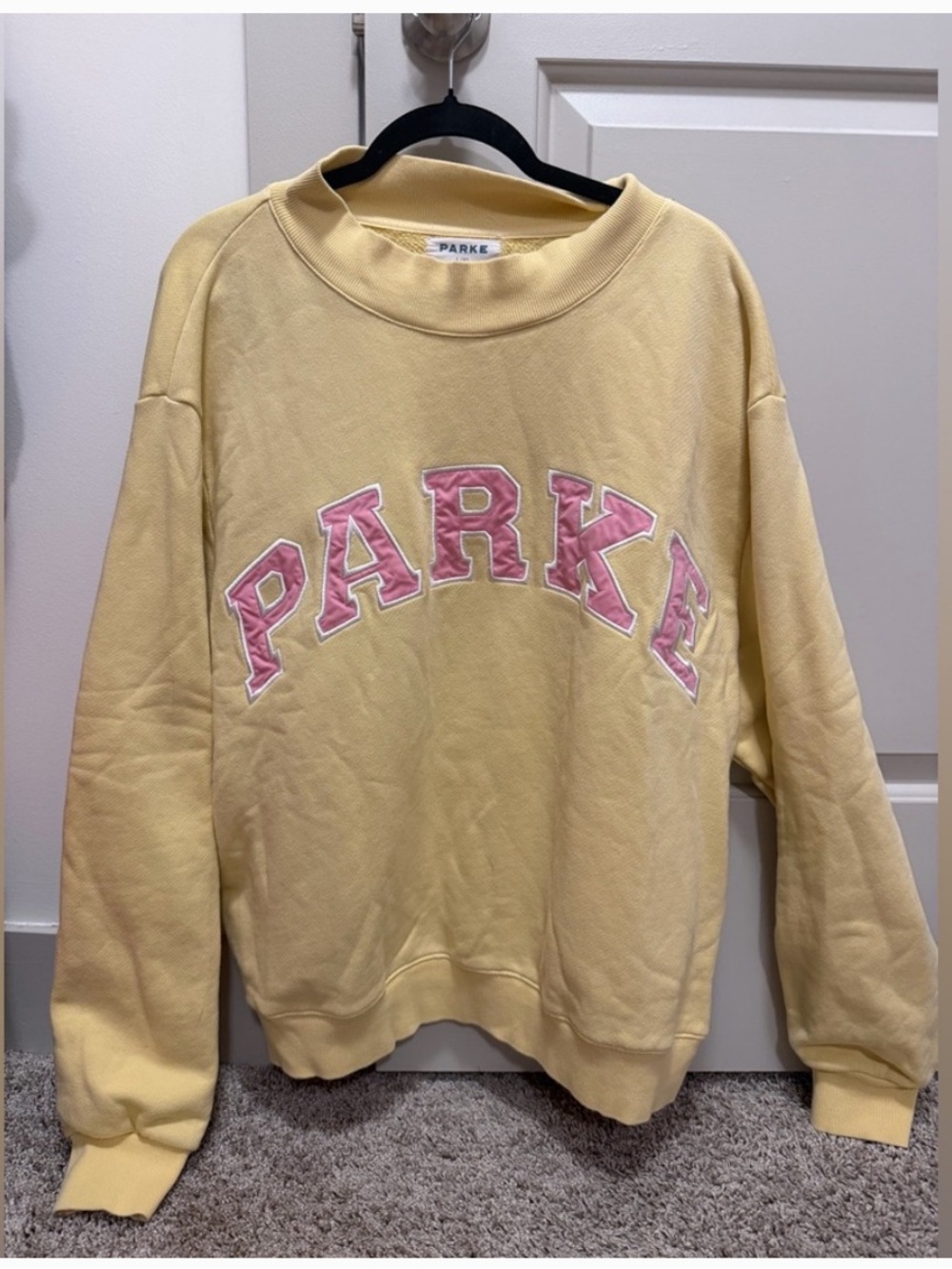RARE Parke Pale Yellow Crewneck Sweatshirt with Pink Lettering